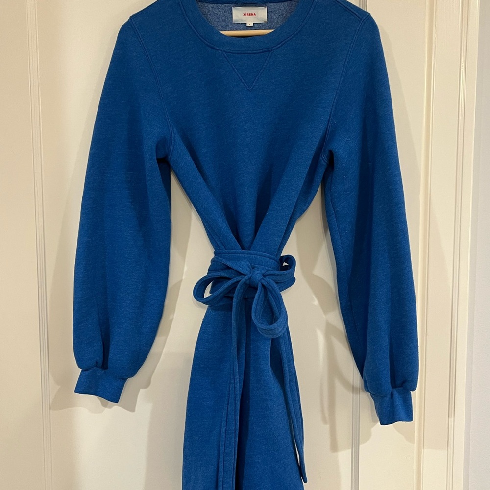 Xírena Blue Long Sleeve Dress with Tie Waist